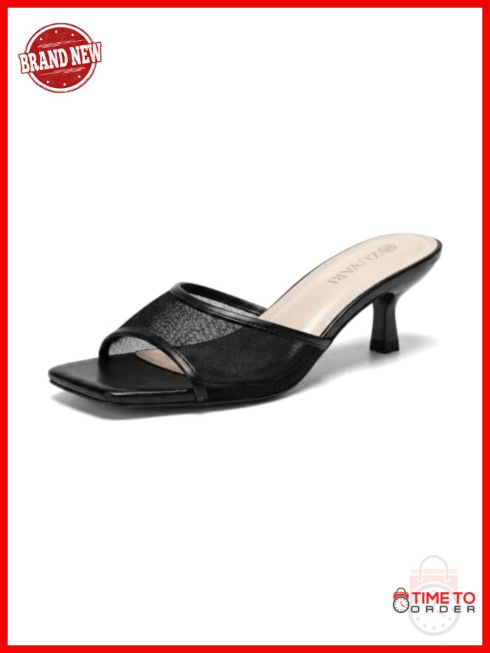 Kitten Heel Sandals Square Open Toe 2 Inch Low Heel Mules PU Leather Dressy